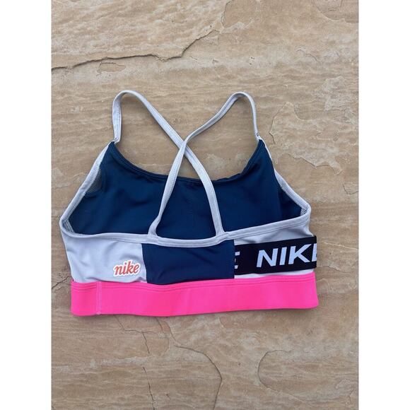 Nike Womens Sports Bra Medium Navy Pink Strappy Back Activewear - Picture 2 of 5